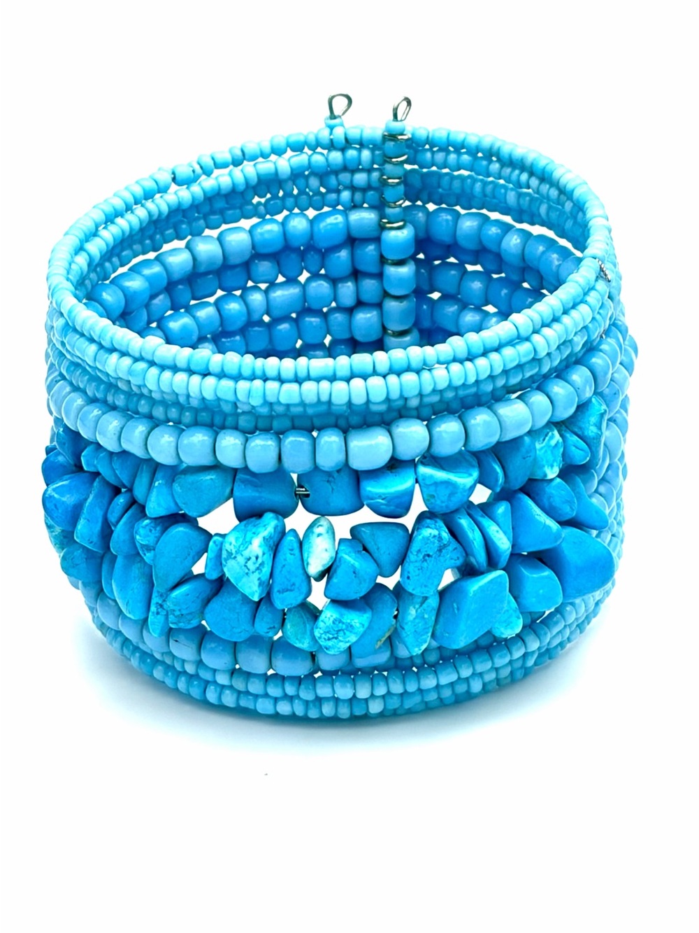 Vintage Turquoise & Dyed Howlite Beaded Multi-Row Stretch Bracelet